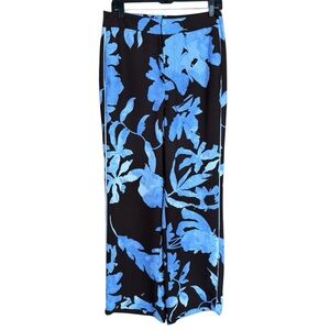 NIC+ZOE Brown and Light Blue Polyester Floral-Print Pants